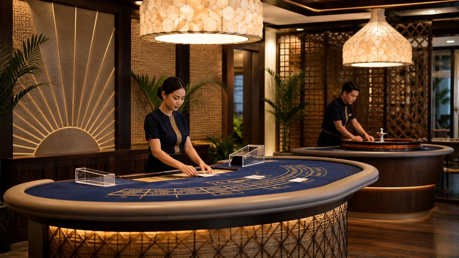 Live table gaming area with card tables